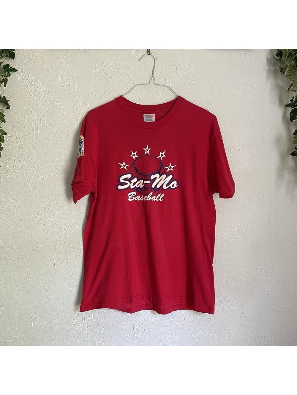 Vintage 90s Hanes Beefy Baseball Jersey T Shirt Men's Medium Single Stitch Red
